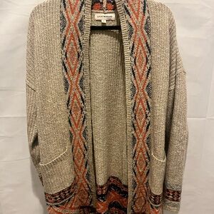 Lucky brand western geometric border textured cardigan size large.